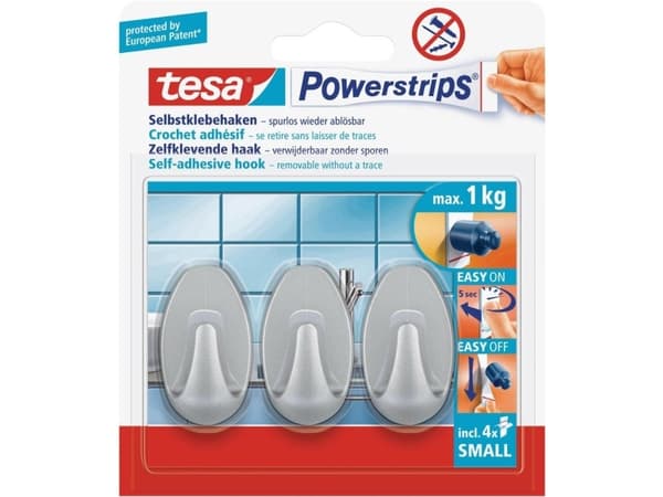 TESA 57519-00000, Universalkrok, Kromfarget, Plast, 1 kg, 3 stykker, Blister