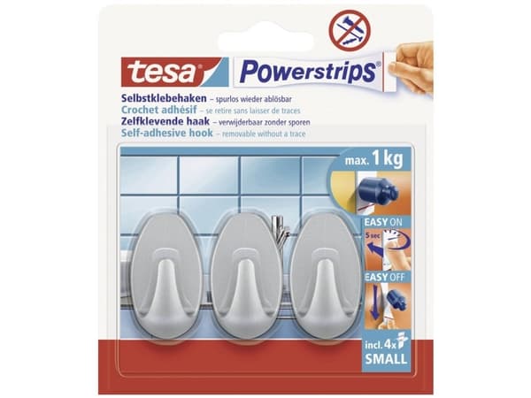 TESA 57519-00000, Universalkrok, Kromfarget, Plast, 1 kg, 3 stykker, Blister