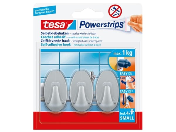 TESA 57519-00000, Universalkrok, Kromfarget, Plast, 1 kg, 3 stykker, Blister