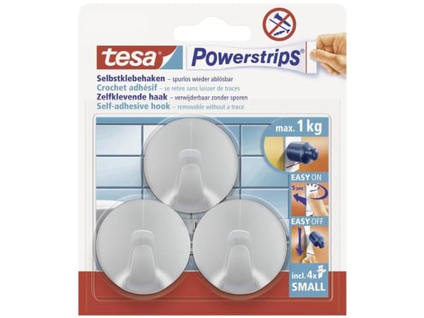 TESA 57578-00000, Universalkrok, Kromfarget, Plast, 1 kg, 3 stykker, Blister
