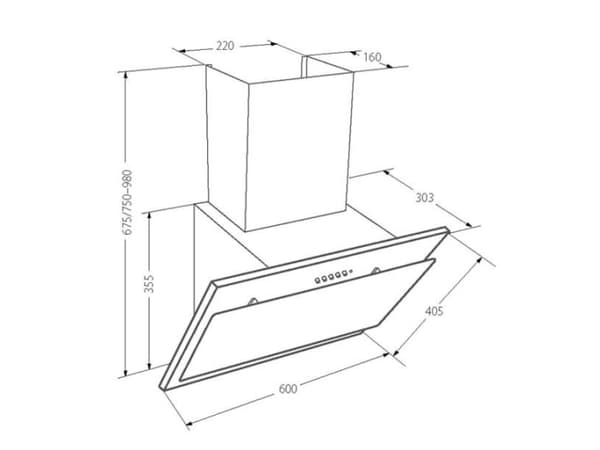 AKPO WK-4 juno eco 60 - Panser - skorsteinvinklet - bredde: 60 cm - dybde: 30.3 cm - ekstraksjon og resirkulasjon (-) - black/black glass