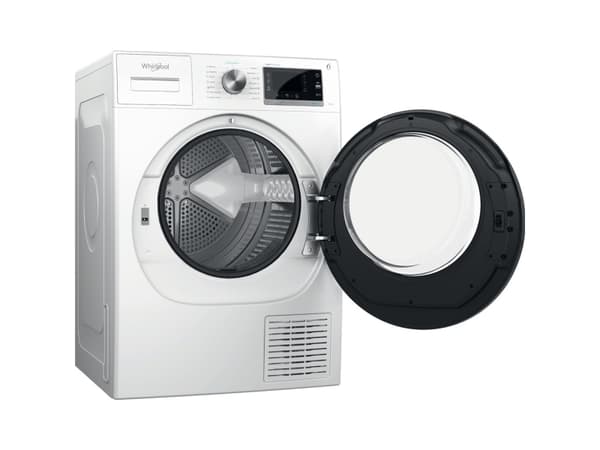Whirlpool W6 D84WB EE, Vapaasti seisova, Edestä täytettävä, Lämpöpumppu, Valkoinen, Rotaatio, Kosketus, Oikea