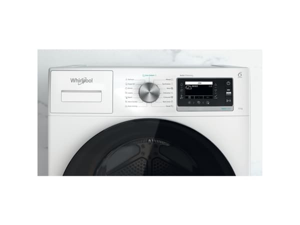 Whirlpool W6 D84WB EE, Vapaasti seisova, Edestä täytettävä, Lämpöpumppu, Valkoinen, Rotaatio, Kosketus, Oikea