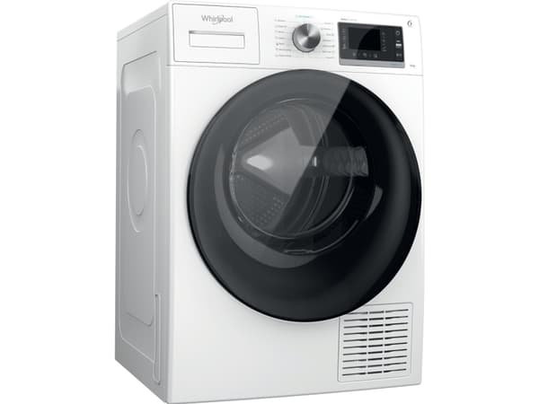 Whirlpool W6 D84WB EE, Vapaasti seisova, Edestä täytettävä, Lämpöpumppu, Valkoinen, Rotaatio, Kosketus, Oikea