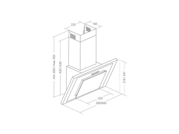 AKPO WK-4 NERO 50 skorsteinshette (162 m3/t; 500 mm; hvit farge)