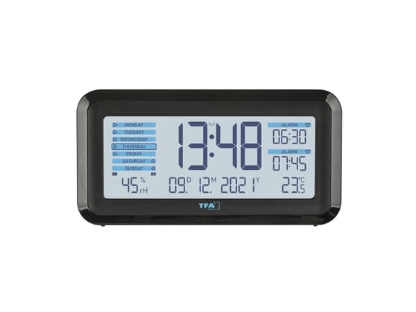 TFA-Dostmann Boxx2, Digital vekkerklokke, Rektangel, Sort, Plast, 12/24h, 0 - 50 °C