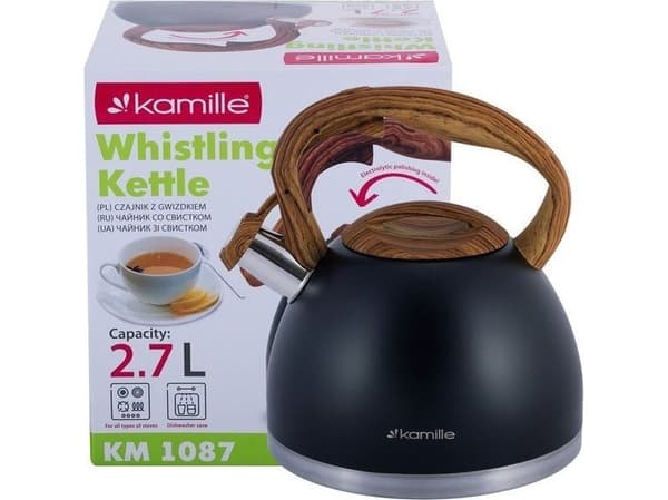Kamille Teräksen vedenkeitin pillillä 2,7 L ruskealla kahvalla KM-1087