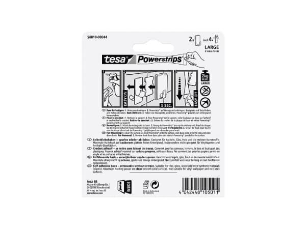 TESA 58010-00044, Pyyhekoukku, Valkoinen, Muovi, 2 kg, 2 kpl, Kupla
