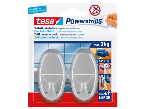 TESA 58063, Handdukskrok, Krom, Plast, 2 kg, 2 styck, Blåsa