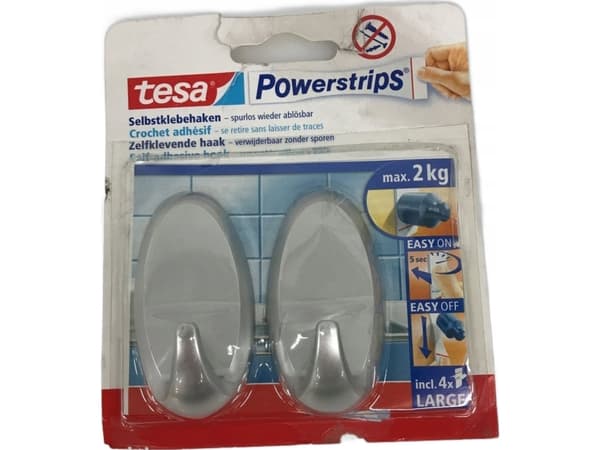 TESA 58063, Handdukskrok, Krom, Plast, 2 kg, 2 styck, Blåsa