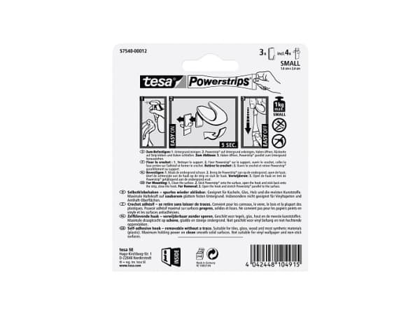 TESA 57540, inomhus, Universalkrok, Silver, Plast, 3 styck
