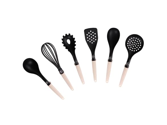 Stoneline Natural Line 21582 Kitchen utensil set, 6 pc(s), Dishwasher proof, Black/Beige