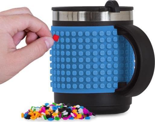 Thermo mug with a blue panel