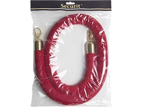 Securit® Classic Gold fløjlsreb rød med kliklås i rustfrit stål