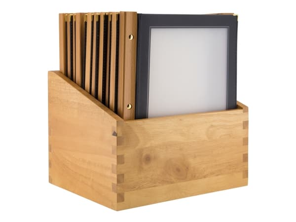 Securit® A4 WOOD opbevaringsboks med 20 menuomslag i sort