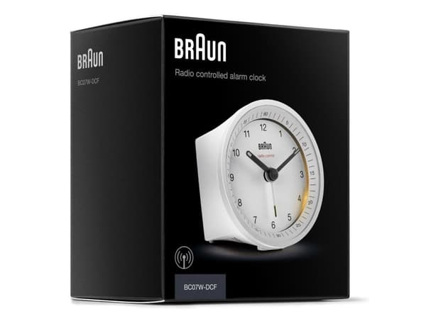 Braun BC07W-DCF, Quartz vekkerklokke, Rund, Hvit, 2 år, Analog, Batteri
