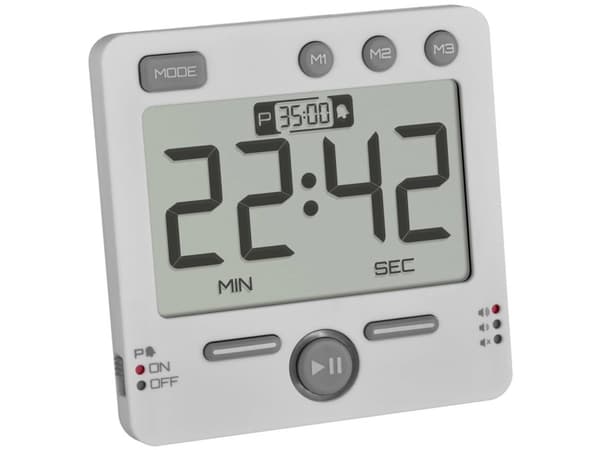 TFA-Dostmann 38.2049.02, Digital vekkerklokke, firkant, Hvit, Plast, 24 timers, LED