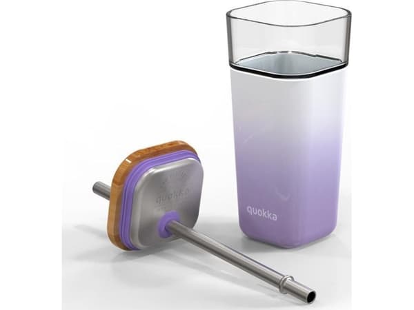 Quokka Liquid Cube - Glasmugg 540 ml med sugrör av rostfritt stål (lila gradient)