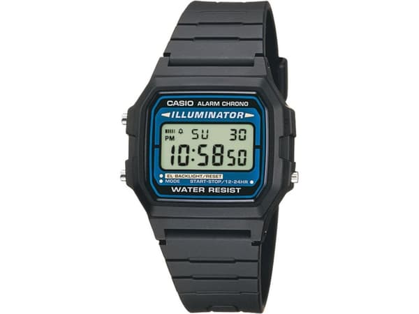 Casio F-105W-1AQUK, armbandsur, man, svart, harts, svart, fyrkantigt