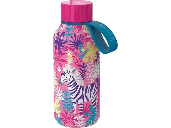 Quokka Solid Kids med stropp - 330 ml termoflaske i rustfritt stål med stropp (sebraer)