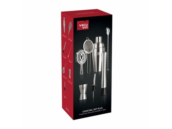Vacu Vin Cocktail Set 7tlig, Barsked, Fyracentilitersmått, Muddlare, Maracas, Rostfritt stål, Kina, 525 g, 105 mm, 95 mm