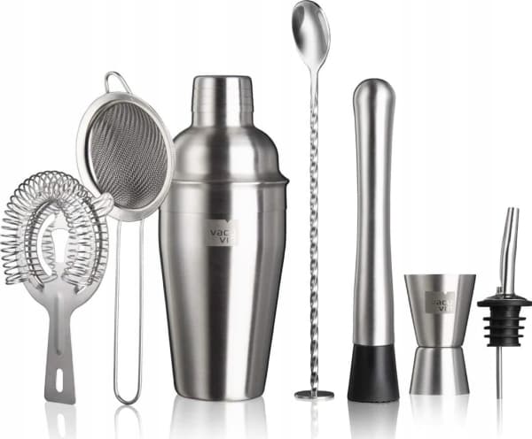 Vacu Vin Cocktail Set 7tlig, Barsked, Fyracentilitersmått, Muddlare, Maracas, Rostfritt stål, Kina, 525 g, 105 mm, 95 mm