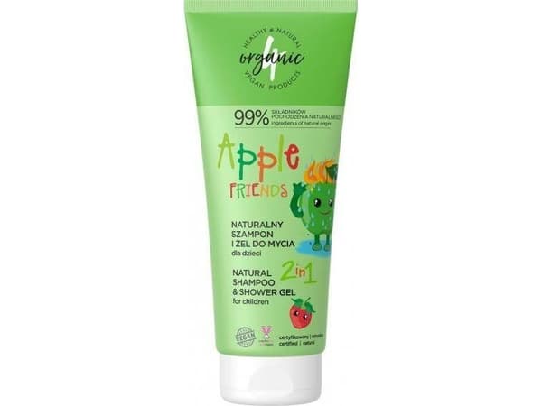 4organic 4ORGANIC_naturlig shampoo ja pesugeeli lapsille 2in1 Apple Friends 200ml
