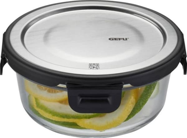 Gefu ferskvarebeholder Milo rund 400 ml glass/RVS transparent/sølv