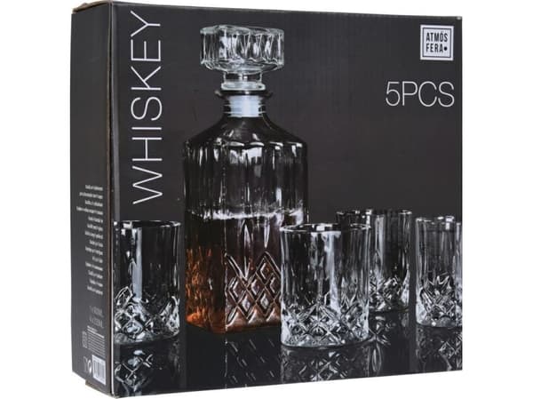 Excellent Houseware Whiskykaraffel og tumbler i glass 900 ml + 4 x 230 ml 5 stk.