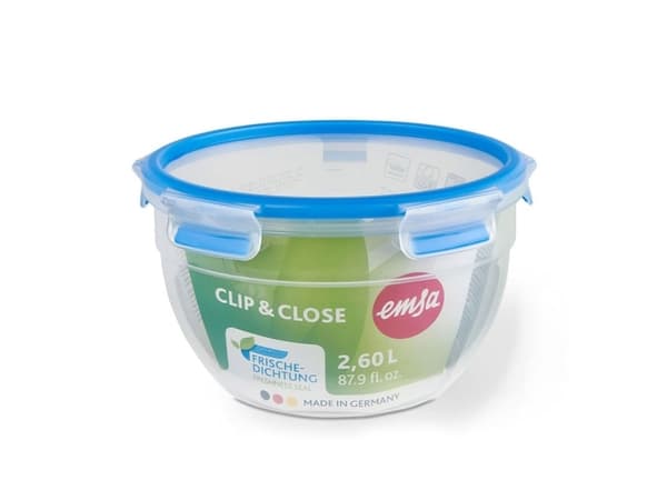 EMSA CLIP & CLOSE N10114, Beholder, Rund, 2,6 l, Blå, Gjennomsiktig, Polypropylen (PP), Termoplastisk elastomer (TPE), Tyskland