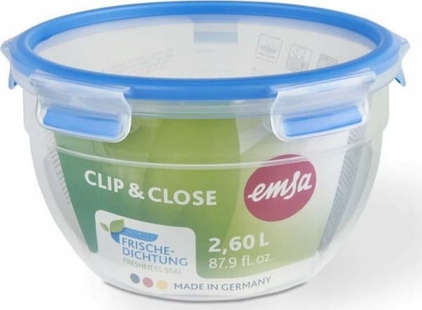 EMSA CLIP & CLOSE N10114, Beholder, Rund, 2,6 l, Blå, Gjennomsiktig, Polypropylen (PP), Termoplastisk elastomer (TPE), Tyskland
