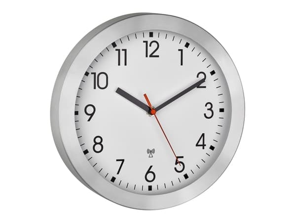 TFA-Dostmann 60.3546.02, Kvarts veggklokke, rund, aluminium, hvit, aluminium, glass, 1,5 V