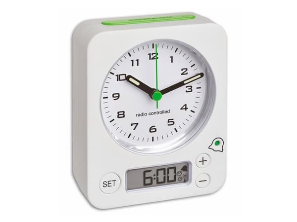 TFA Dostmann 60.1511.02 Radioväckarklocka Vit Fluorescerande displayer