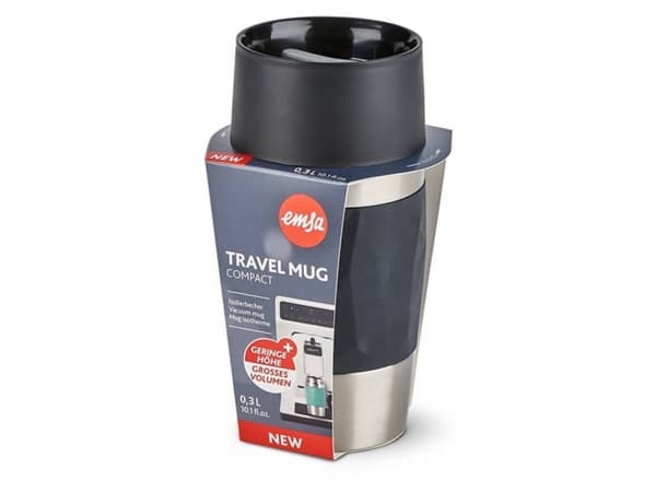 EMSA Travel Mug, Sort, Silikone, Rustfrit stål, Rustfrit stål, Polypropylen (PP), 0,3 ml, 72 mm