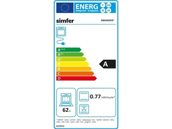 Simfer | Uuni | 8004AERSP | 62 L | Sähköinen | Manuaalinen | Mekaaninen ohjaus | Korkeus 60 cm | Leveys 60 cm | Musta | Musta