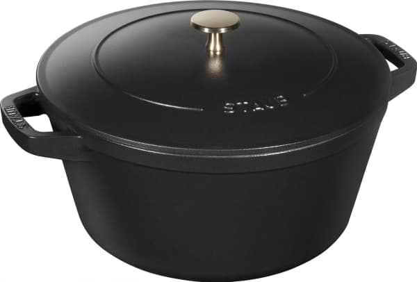 Staub La Cocotte, Stekeform, Rund, Støpejern, Keramisk, Gass, Halogen, Induksjon, Forseglet Plate, Sort, Emalje