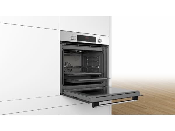 Bosch Serie | 4 HBA533BS0S - Ovn - innebygd - fordypning - bredde: 56 cm - dybde: 55 cm - høyde: 58.5 cm - med selvrens - Klasse A - rustfritt stål