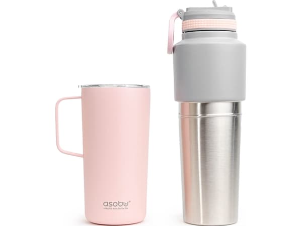 Asobu Kaksoispakkaus pullo kupilla Vaaleanpunainen, 0,9 L + 0,6 L