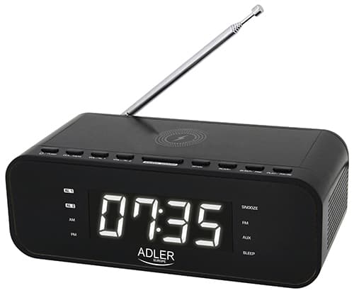 Adler AD 1192B, Digital väckarklocka, Svart, 12 timmar, FM, 5 W, Blå