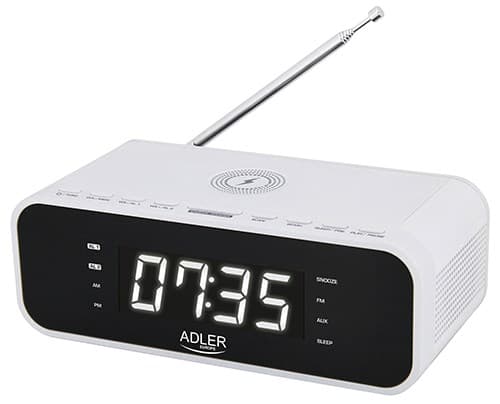 Adler vekkerklokke med trådløs lader AD 1192W AUX in, hvit, vekkerklokkefunksjon (AD 1192W)