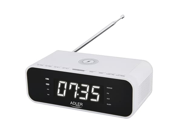 Adler vekkerklokke med trådløs lader AD 1192W AUX in, hvit, vekkerklokkefunksjon (AD 1192W)