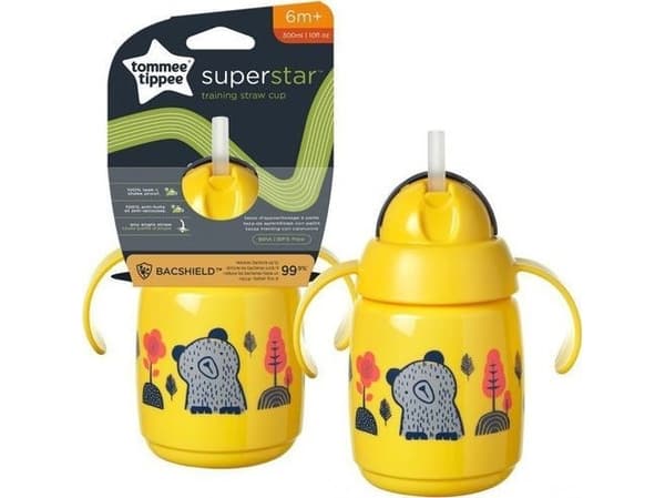 TOMMEE TIPPEE-MUGG MED SUGRÖR OCH HANDTAG OCH SUPERSTAR 300ML 6M+YELLOW