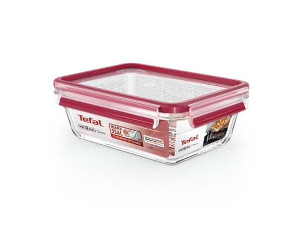 Tefal MasterSeal N10410, Låda, Rektangulär, 1,3 l, Röd, Transparent, Glas, 420 ° C