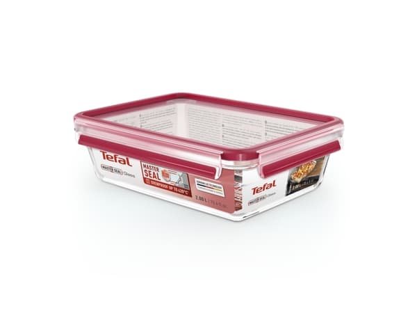 Tefal MasterSeal N1041110, Laatikko, Suorakulmainen, 2 L, Läpinäkyvä, Punainen, Lasi, 420 °C