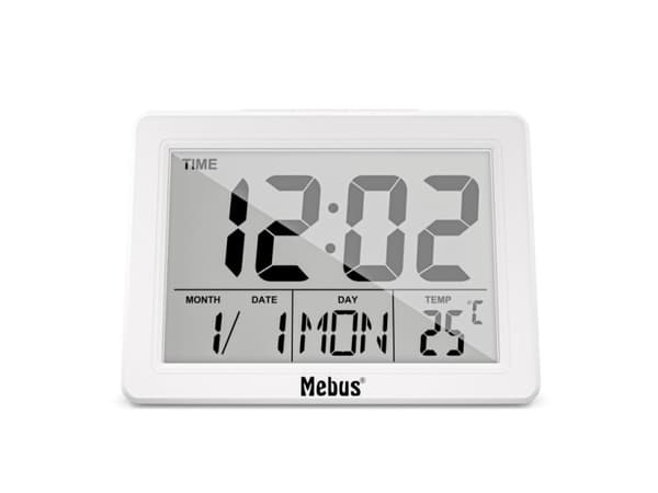 Mebus 25738, Quartz vekkerklokke, Rektangel, Hvit, 12/24h, F, °C, Hvit