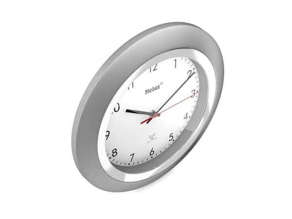 Mebus 19452, Vägg, Mechanical clock, Rund, Silver, Vit, Plast, Batteri