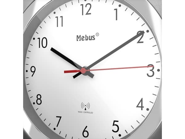 Mebus 19452, Vägg, Mechanical clock, Rund, Silver, Vit, Plast, Batteri