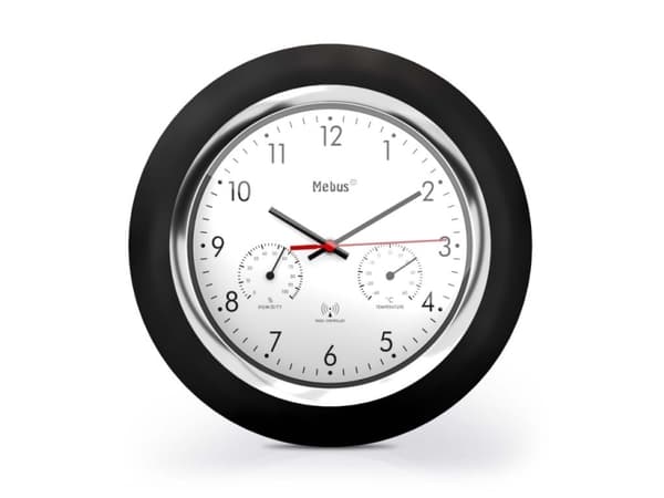 Mebus 19453, Vegg, Digital clock, Rund, Sort, Hvit, Plast, Plast