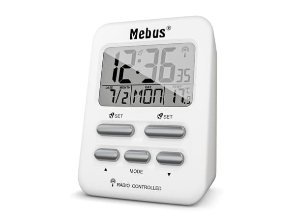 Mebus 25800, Digital vekkerklokke, Rektangel, Hvit, 12/24h, F, °C, Blå