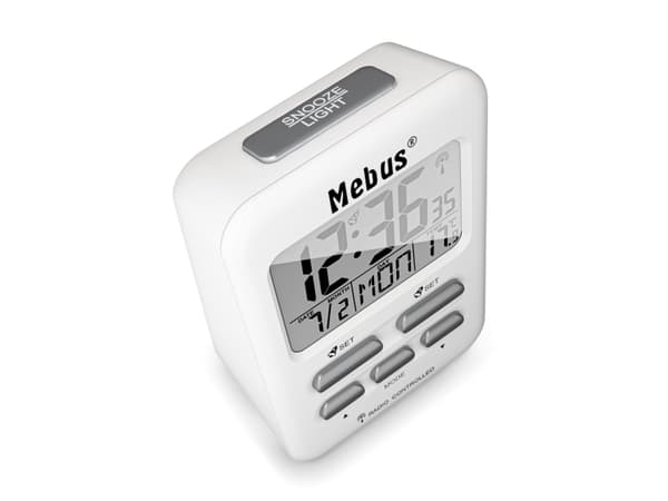 Mebus 25800, Digital vekkerklokke, Rektangel, Hvit, 12/24h, F, °C, Blå